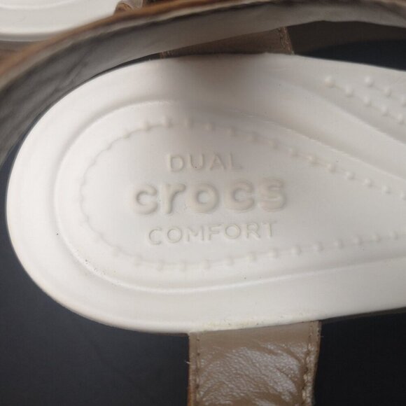 Crocs Dual Comfort Ladies Size 9 Purple Lime Yellow White Wedge Heel Sandals - Picture 5 of 9